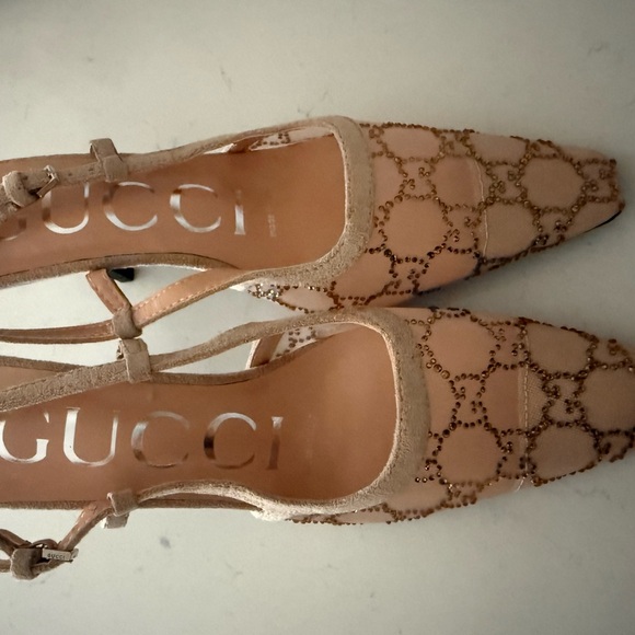 Gucci Women's Beige Embellished Slingback Heels NWOT - Picture 2 of 4